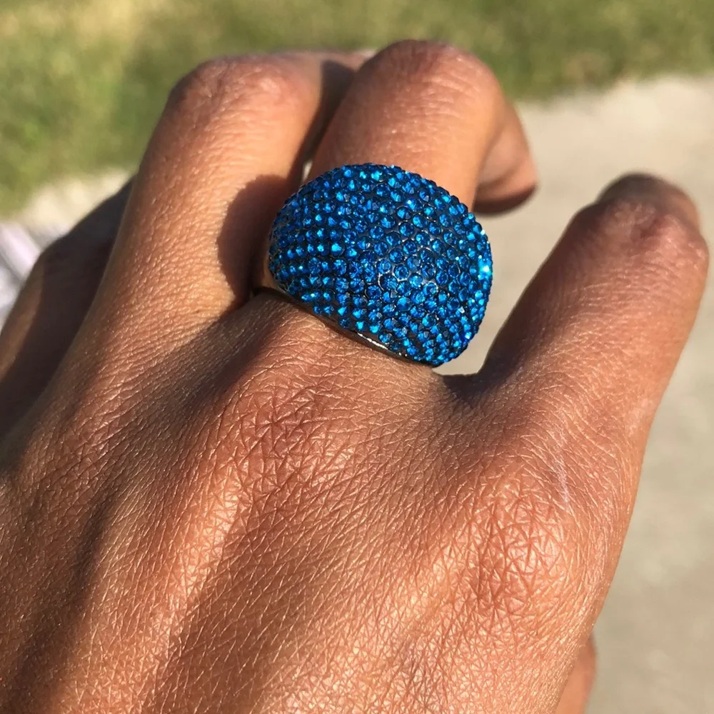 Hematite finished with ombre blue Swarovski elements ring size 9